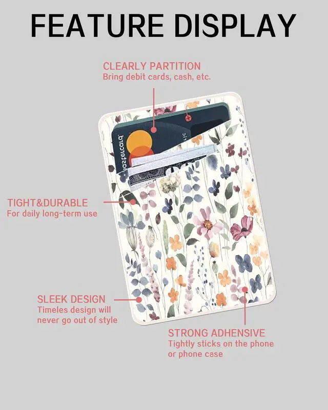 Alt view image 5 of 5 - AOHRO Phone Card Holder - Dual Pocket Leather Wallet with Adhesive, Cute Credit Card Holder for Most Phones - Colorful Boho Leaf