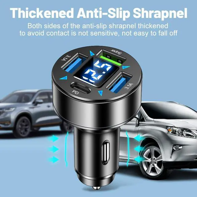 Alt view image 5 of 7 - 4-Port Fast Car Charger With Plug Outlet, LED Voltmeter, PD3.1, Super Port - Universal Cigarette Lighter USB Accessory Compatible With iPhone & Android (PD/Super)