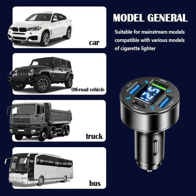 Alt view image 7 of 7 - 4-Port Fast Car Charger With Plug Outlet, LED Voltmeter, PD3.1, Super Port - Universal Cigarette Lighter USB Accessory Compatible With iPhone & Android (PD/Super)