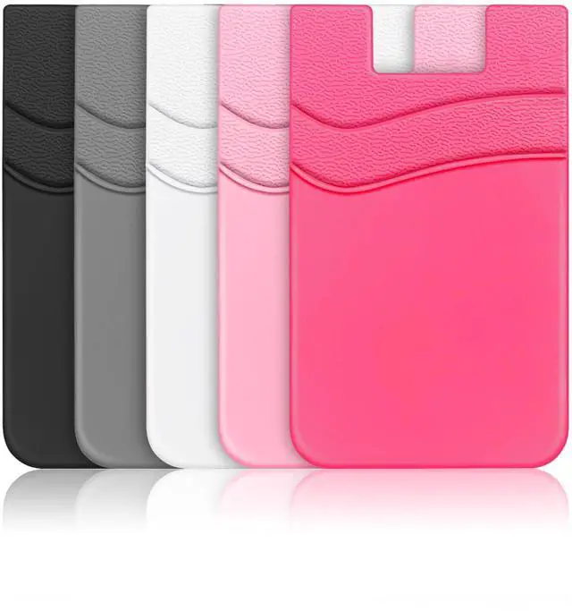 Main image of Phone Wallet, Strong Adhesive Silicone Wallet Sleeve Pocket Stick on ID Credit Card Holder for All Smartphones - 5 Pack Black White Grey Pink Rose