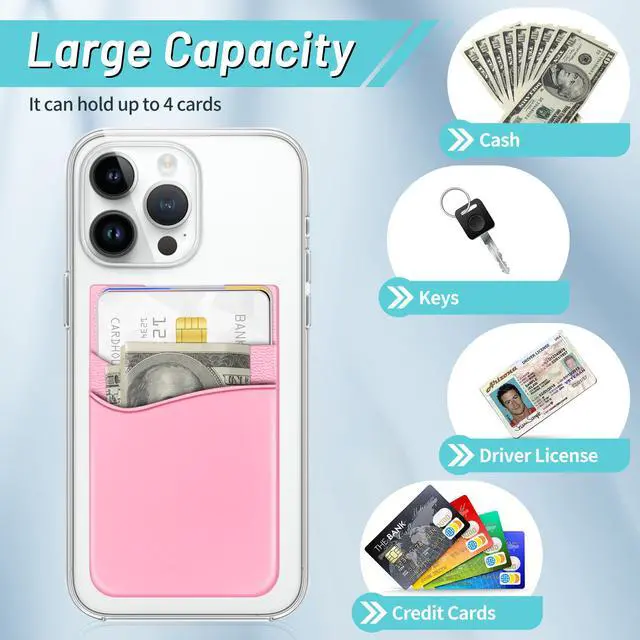 Alt view image 3 of 7 - Phone Wallet, Strong Adhesive Silicone Wallet Sleeve Pocket Stick on ID Credit Card Holder for All Smartphones - 5 Pack Black White Grey Pink Rose