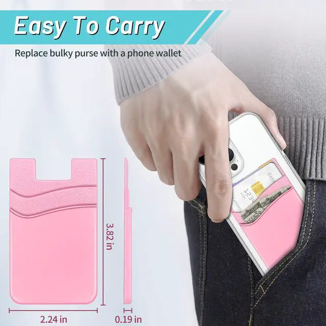 Alt view image 4 of 7 - Phone Wallet, Strong Adhesive Silicone Wallet Sleeve Pocket Stick on ID Credit Card Holder for All Smartphones - 5 Pack Black White Grey Pink Rose