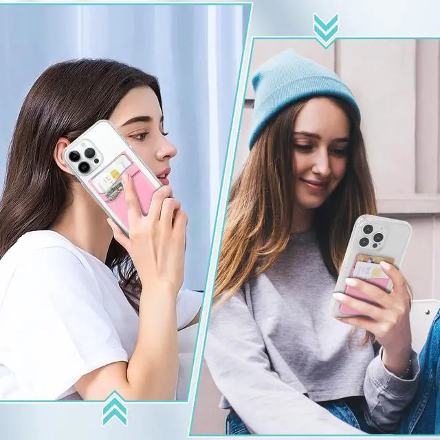 Alt view image 6 of 7 - Phone Wallet, Strong Adhesive Silicone Wallet Sleeve Pocket Stick on ID Credit Card Holder for All Smartphones - 5 Pack Black White Grey Pink Rose