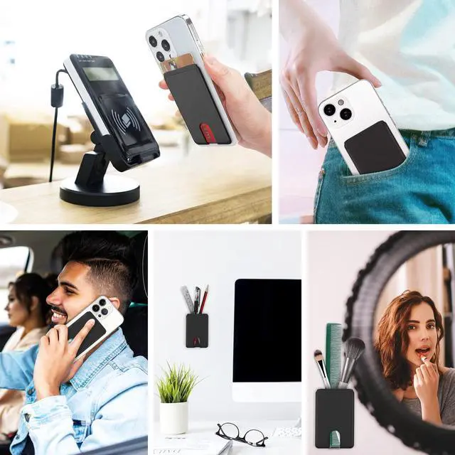 Alt view image 7 of 7 - SHANSHUI Phone Card Holder, Silicone Ultra Slim Phone Wallet Stick on Credit Card Holder for CellPhone Compatible for iPhone, Android & Most Smartphones - Black