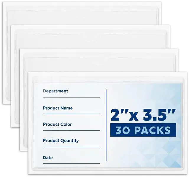 Main image of Mifflin-USA - Index Card Holder - 2x3.5, 30 Pack - Clear Self-Adhesive Pockets - Label Holders for Organizing Storage Bins & Containers - Plastic Sleeves for Protecting Cards & Labels