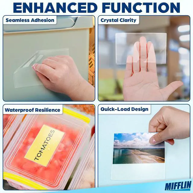 Alt view image 3 of 7 - Mifflin-USA - Index Card Holder - 2x3.5, 30 Pack - Clear Self-Adhesive Pockets - Label Holders for Organizing Storage Bins & Containers - Plastic Sleeves for Protecting Cards & Labels