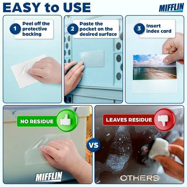 Alt view image 6 of 7 - Mifflin-USA - Index Card Holder - 2x3.5, 30 Pack - Clear Self-Adhesive Pockets - Label Holders for Organizing Storage Bins & Containers - Plastic Sleeves for Protecting Cards & Labels