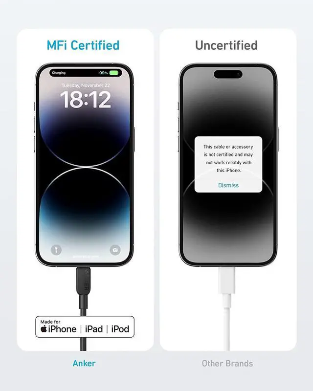 Alt view image 3 of 5 - Anker 310 USB C to Lightning Cable, MFi-Certified Cord(2-Pack, 6 ft, Black)