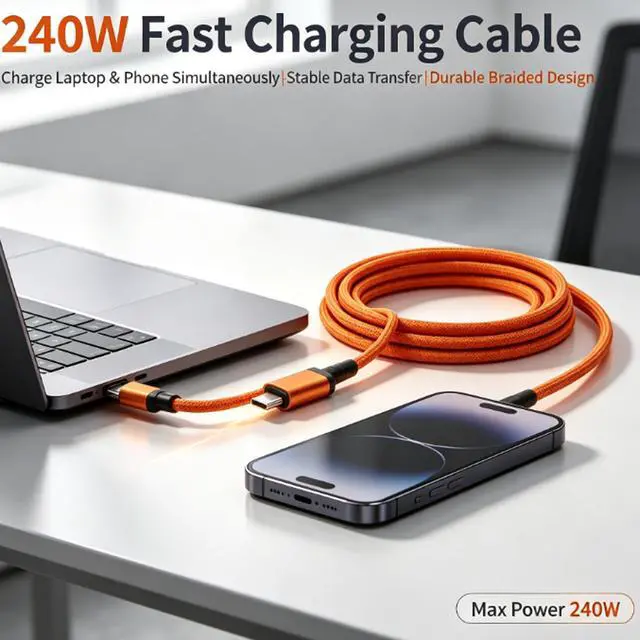 Alt view image 7 of 7 - ZLMC 2 in 1 USB A to USB C, USB C to USB C Data Cable 240W Fast Charging