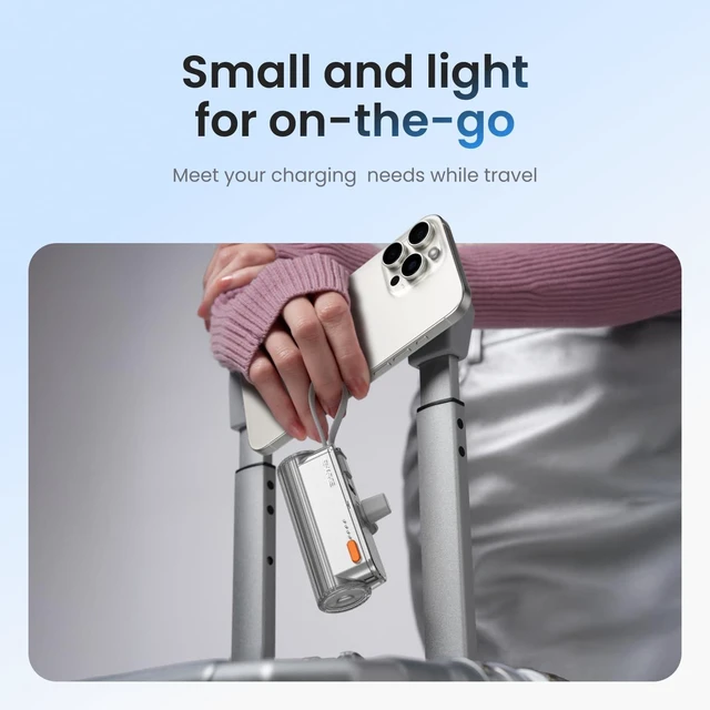 Alt view image 5 of 7 - Mini Power Bank 5000mAh for iPhone, 22.5W Built-in Cable Portable Charger | Fast Charging Battery Pack, Travel Essentials, with Light ning and USB-C Changebale Connectors for iPhone 18-15&iPhone 14-12