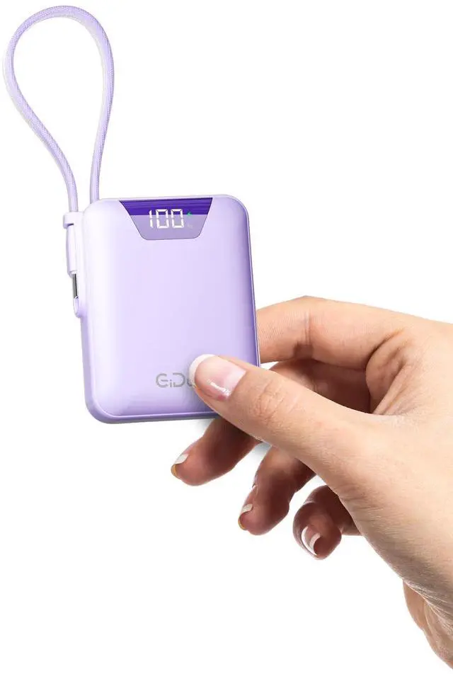 Main image of Portable Charger, 10000mAh Ultra-Compact Power Bank, 22.5W PD Fast Charging, Tpye-C Built-in Cable, Small External Battery Pack for iPhone, Samsung, Android iPad (Purple)