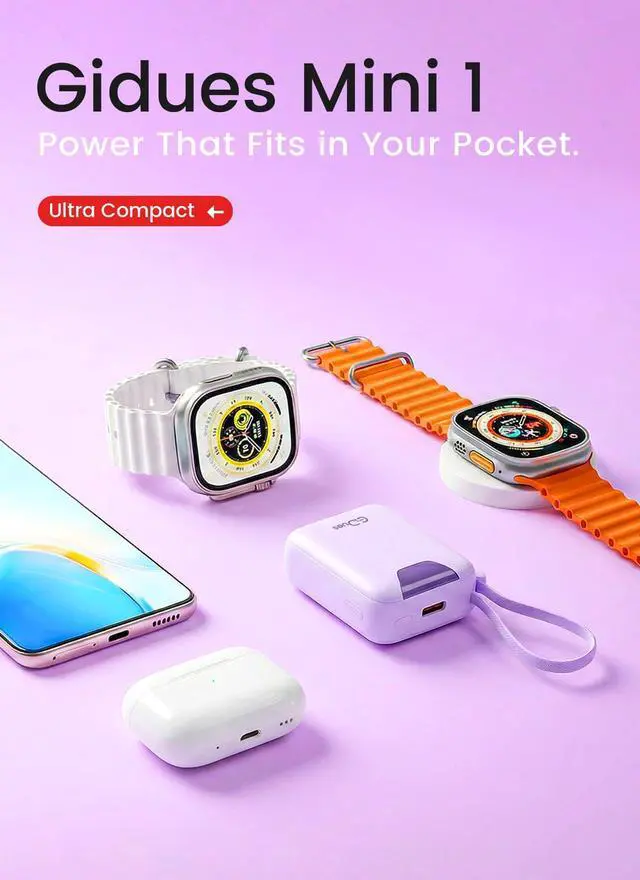 Alt view image 3 of 6 - Portable Charger, 10000mAh Ultra-Compact Power Bank, 22.5W PD Fast Charging, Tpye-C Built-in Cable, Small External Battery Pack for iPhone, Samsung, Android iPad (Purple)