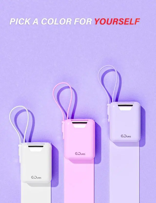 Alt view image 6 of 6 - Portable Charger, 10000mAh Ultra-Compact Power Bank, 22.5W PD Fast Charging, Tpye-C Built-in Cable, Small External Battery Pack for iPhone, Samsung, Android iPad (Purple)
