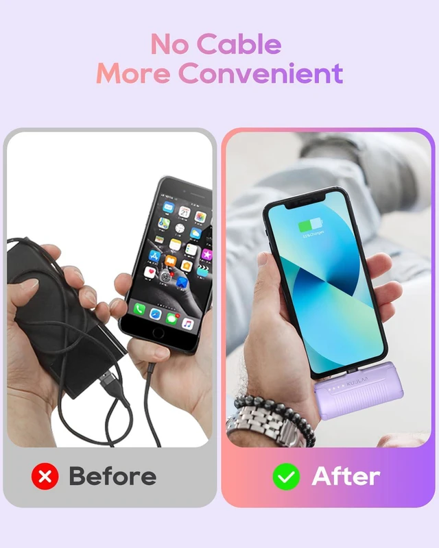 Alt view image 5 of 7 - Kuulaa Portable Charger iPhone 4500mAh Mini Power Bank,Cute Battery Pack Backup Charger Travel Compatible with iPhone 14/13/12/11/XS/XR/Airpods (Purple)