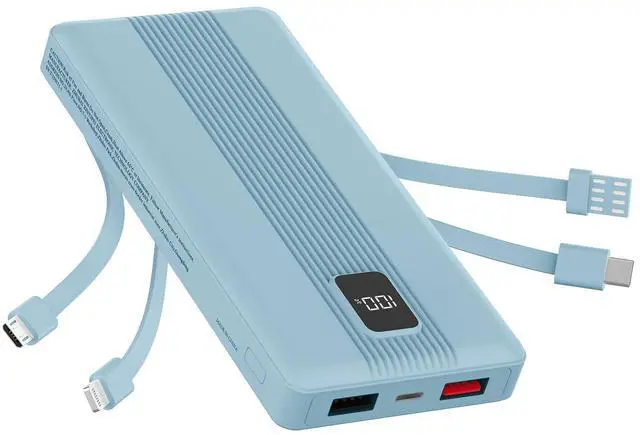 Main image of DVRIIT 10000mAh Portable Charger with 4 Built-in Cables, 22.5W Fast Charging Power Bank, LED Display, Slim Travel Battery Pack for iPhone 17/16/15/14, Samsung Galaxy, iPad & More