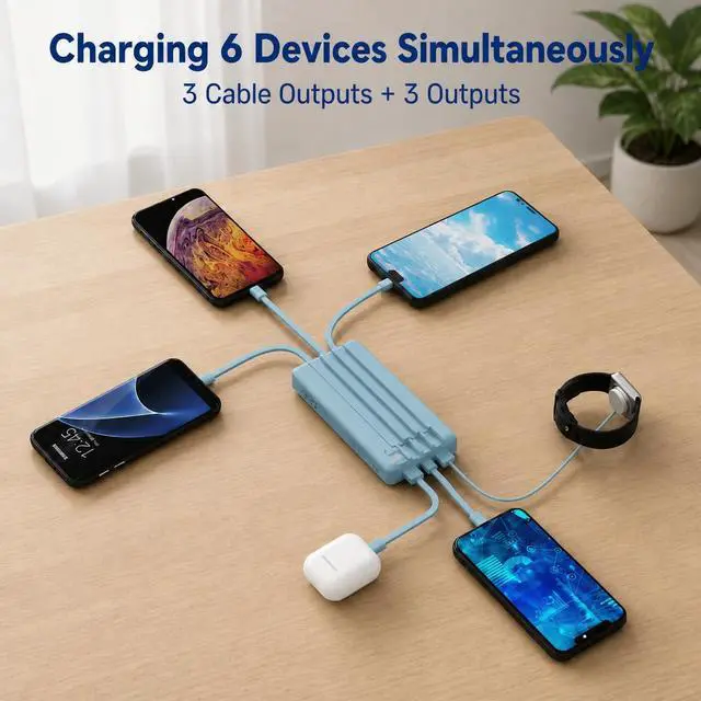 Alt view image 4 of 7 - DVRIIT 10000mAh Portable Charger with 4 Built-in Cables, 22.5W Fast Charging Power Bank, LED Display, Slim Travel Battery Pack for iPhone 17/16/15/14, Samsung Galaxy, iPad & More