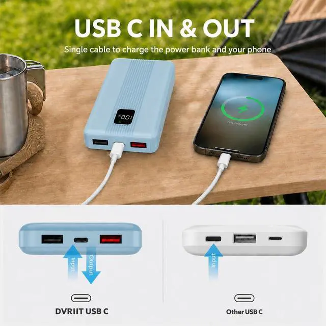Alt view image 6 of 7 - DVRIIT 10000mAh Portable Charger with 4 Built-in Cables, 22.5W Fast Charging Power Bank, LED Display, Slim Travel Battery Pack for iPhone 17/16/15/14, Samsung Galaxy, iPad & More