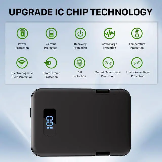 Alt view image 4 of 7 - RRUHHK Ultra-Slim 5000mAh Portable Charger for iPhone & Android, Mini Power Bank with Built-in Cables (USB-C & iOS), 5V/2A Small External Battery Pack for iPhone 16/15/14/13, Samsung, Google Black