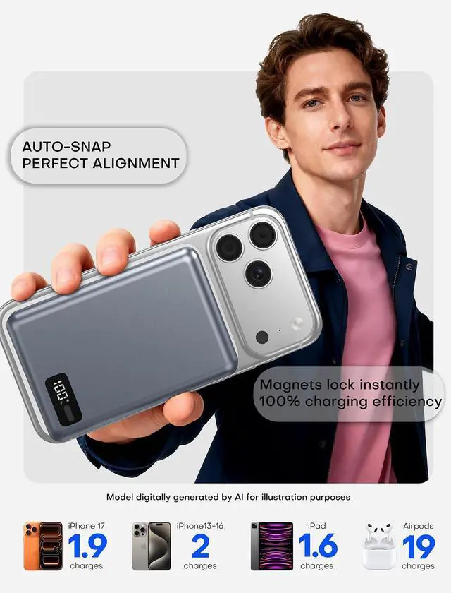 Alt view image 5 of 7 - for Magsafe Power Bank Portable Charger 10000mAh Qi2 for iPhone 12-17