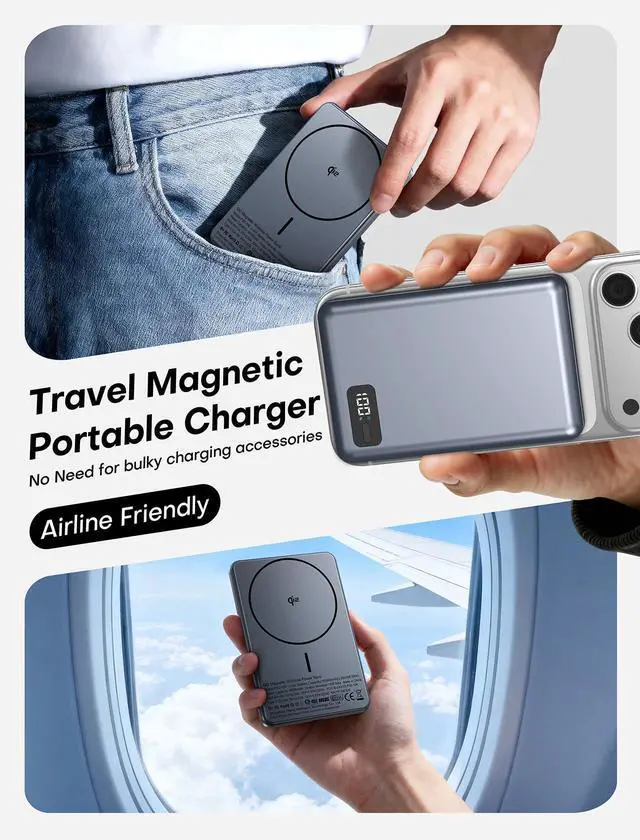 Alt view image 7 of 7 - for Magsafe Power Bank Portable Charger 10000mAh Qi2 for iPhone 12-17