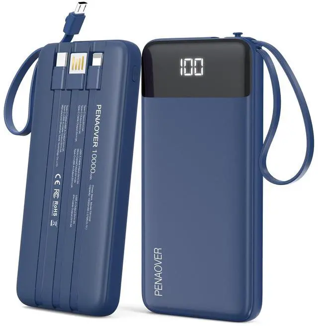 Main image of Portable Charger Built-in Cables,10000mAh Power Bank for iPhone,Fast Charge USB C Battery Pack Travel Essentials Slim Lightweight Powerbank Compatible with iPhone 17/16/15/14, Samsung, Android, etc