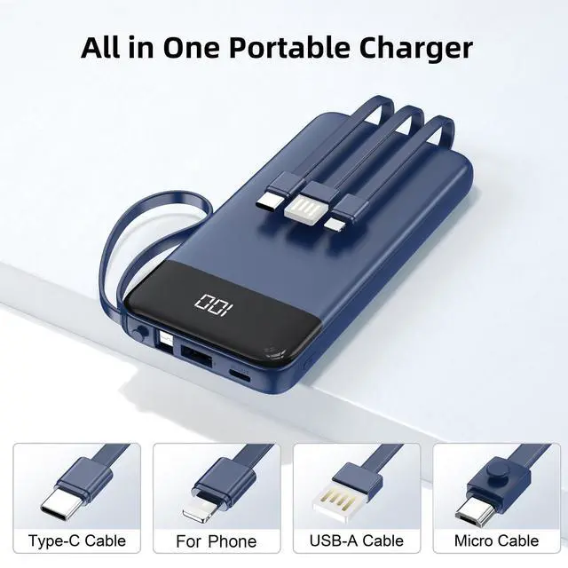 Alt view image 2 of 7 - Portable Charger Built-in Cables,10000mAh Power Bank for iPhone,Fast Charge USB C Battery Pack Travel Essentials Slim Lightweight Powerbank Compatible with iPhone 17/16/15/14, Samsung, Android, etc