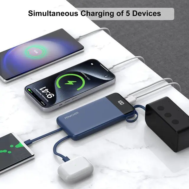 Alt view image 4 of 7 - Portable Charger Built-in Cables,10000mAh Power Bank for iPhone,Fast Charge USB C Battery Pack Travel Essentials Slim Lightweight Powerbank Compatible with iPhone 17/16/15/14, Samsung, Android, etc