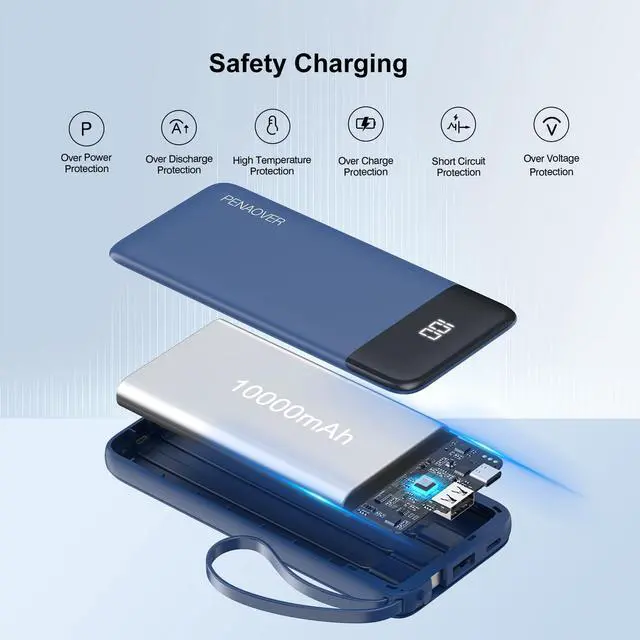 Alt view image 7 of 7 - Portable Charger Built-in Cables,10000mAh Power Bank for iPhone,Fast Charge USB C Battery Pack Travel Essentials Slim Lightweight Powerbank Compatible with iPhone 17/16/15/14, Samsung, Android, etc
