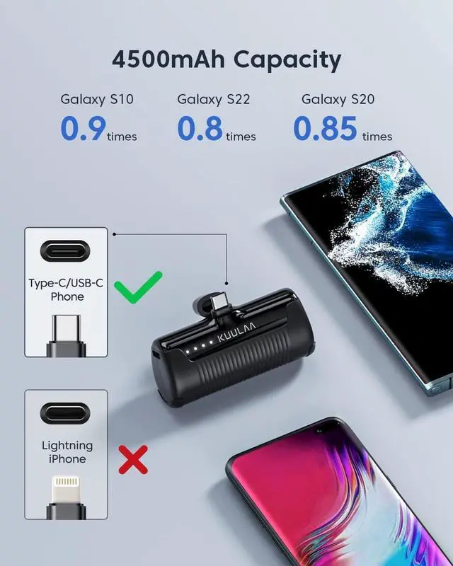 Alt view image 2 of 14 - Kuulaa Portable Charger USB C Power Bank 4500mAh Small Portable Phone Charger Android Compact Plug in Battery Pack Portable Compatible with iPhone 15, Samsung Galaxy, Moto, LG, Pixel, Black