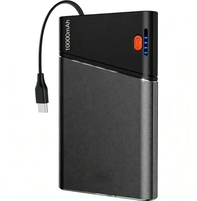 Main image of Aaoyun 10000mAh Portable Power Bank, 22.5W PD Fast Charging Battery Pack with Built-in USB-C Cable, Ultra-Slim External Phone Charger for iPhone 17/16/15, Samsung Galaxy S24, Android (Grey)