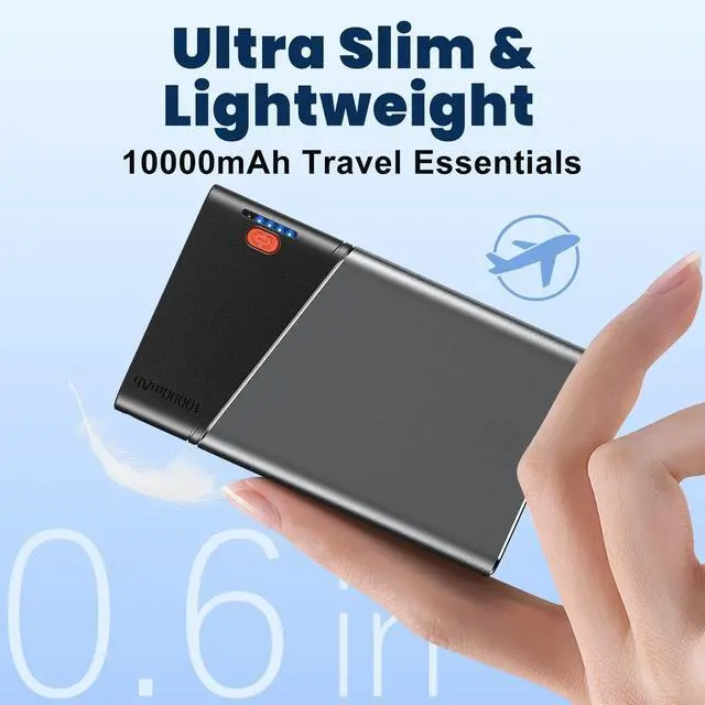 Alt view image 3 of 7 - Aaoyun 10000mAh Portable Power Bank, 22.5W PD Fast Charging Battery Pack with Built-in USB-C Cable, Ultra-Slim External Phone Charger for iPhone 17/16/15, Samsung Galaxy S24, Android (Grey)