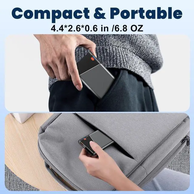Alt view image 5 of 7 - Aaoyun 10000mAh Portable Power Bank, 22.5W PD Fast Charging Battery Pack with Built-in USB-C Cable, Ultra-Slim External Phone Charger for iPhone 17/16/15, Samsung Galaxy S24, Android (Grey)