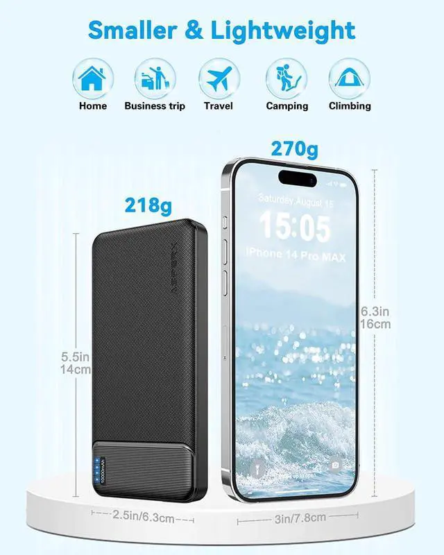 Alt view image 2 of 5 - AsperX 10000mAh Portable Charger Dual USB Power Bank Battery Pack