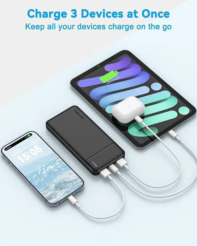 Alt view image 3 of 5 - AsperX 10000mAh Portable Charger Dual USB Power Bank Battery Pack