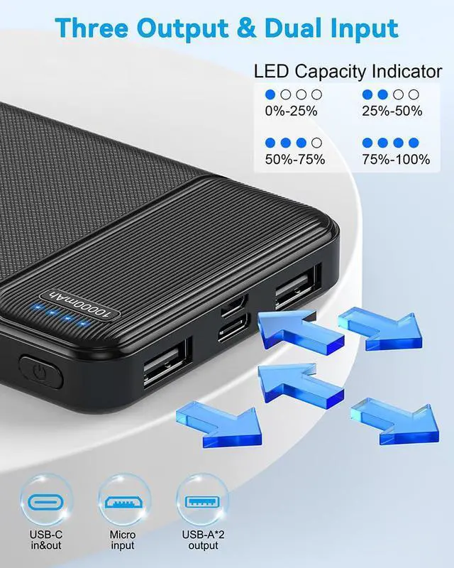 Alt view image 4 of 5 - AsperX 10000mAh Portable Charger Dual USB Power Bank Battery Pack