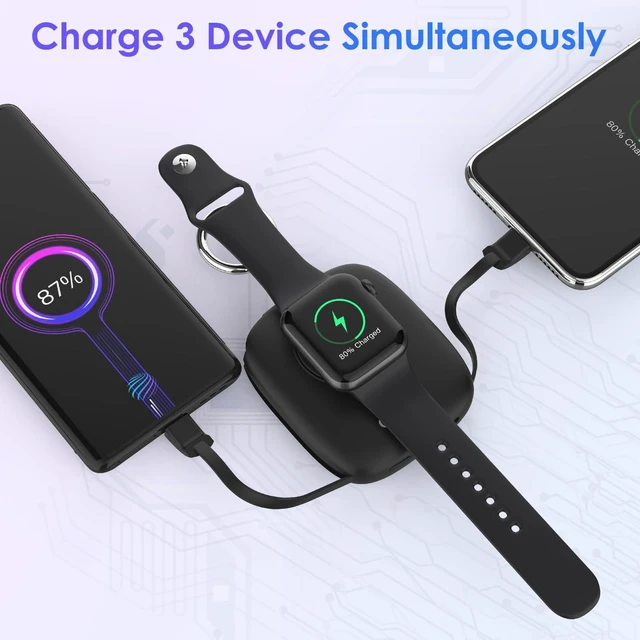 Alt view image 4 of 7 - Small Portable Charger 5000mAh,iWatch Wireless Charger Mini Power Bank with Built-in Cable,Travel Keychain Charger for Apple Watch 11/10/9/8/Ultra/7/6/Se/5/4,iPhone 17/16/15/14/13/12,Android Phone