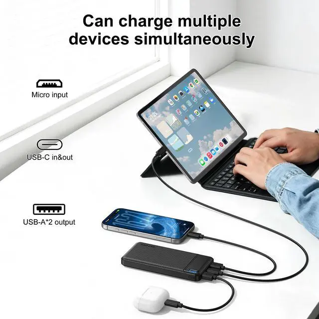 Alt view image 2 of 7 - AsperX 10000mAh Slim Portable Charger, USB C Battery Pack Power Bank