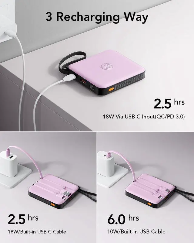 Alt view image 4 of 7 - VRURC Portable Charger 10000mAh Battery Pack, Cell Phone Power Bank, Purple