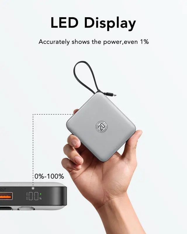 Alt view image 7 of 7 - VRURC Portable Charger with Built-in Cables, 10000mAh 22.5W Fast Charging