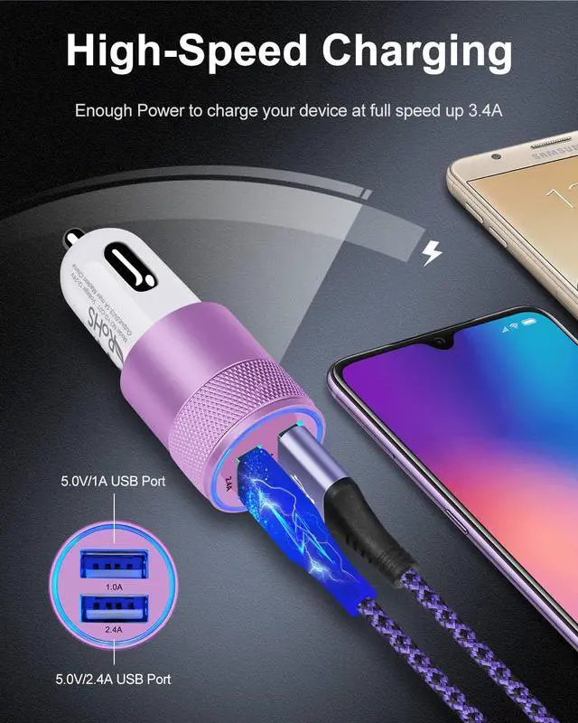 Alt view image 2 of 7 - USB Car Charger, Automobile Lighter Adapter Dual Port Cigarette Cargador