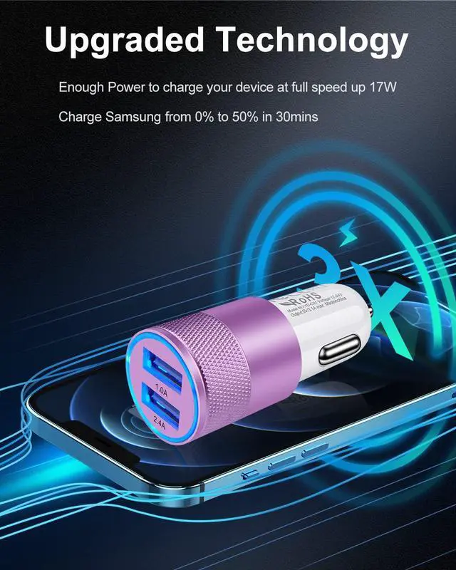 Alt view image 3 of 7 - USB Car Charger, Automobile Lighter Adapter Dual Port Cigarette Cargador