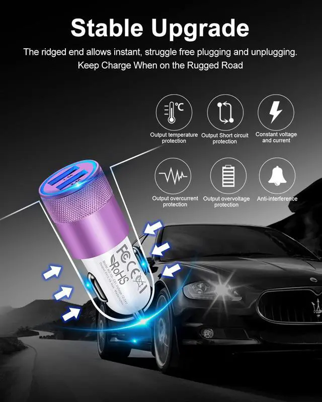 Alt view image 5 of 7 - USB Car Charger, Automobile Lighter Adapter Dual Port Cigarette Cargador