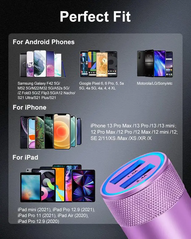 Alt view image 7 of 7 - USB Car Charger, Automobile Lighter Adapter Dual Port Cigarette Cargador