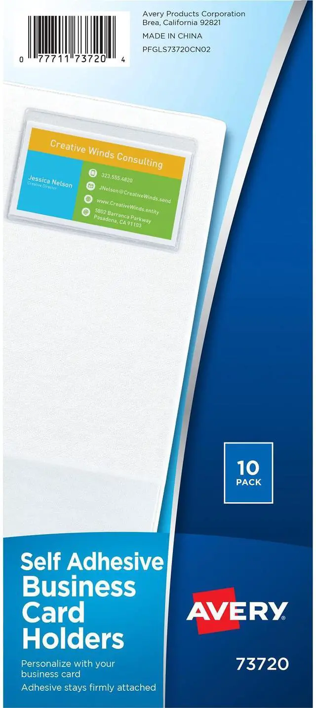 Main image of Avery Clear Self-Adhesive Business Card Holders, Top Load, Holds 3.5" x 2" Cards, Pack of 10 (73720)