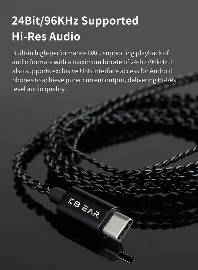Alt view image 2 of 7 - KZ ZS10 Pro IEM Cable, Type-C USB C Earbuds Cable, KBEAR CX01 OFC in Ear Monitor Headphones Cords for ZS12 PRO X, ZSN PRO X, EDX PRO, ZAR, ZA12, Castor,ZAS, CCA CRA (QDC-Pins without Mic, Black, 1.2m)