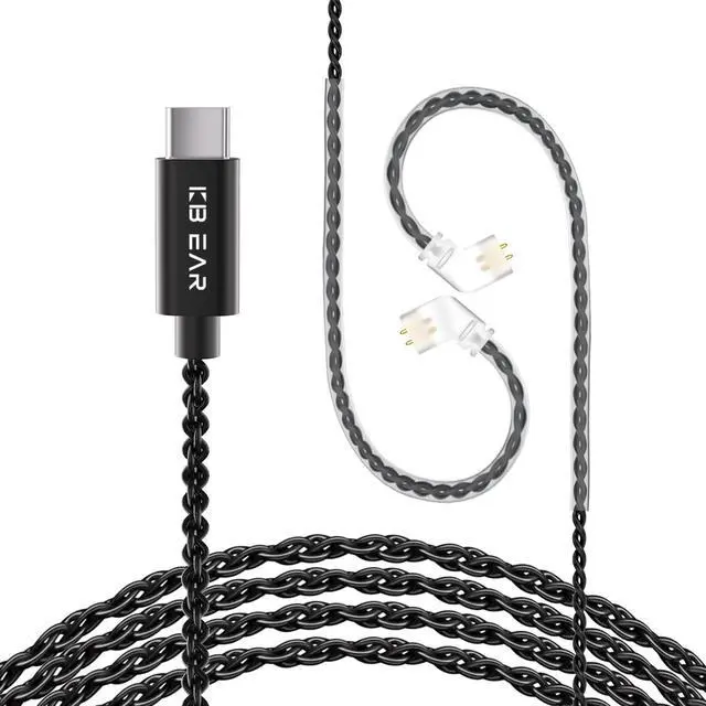 Main image of KZ ZS10 Pro IEM Cable, Type-C USB C Earbuds Cable, KBEAR CX01 OFC in Ear Monitor Headphones Cords for ZS12 PRO X, ZSN PRO X, EDX PRO, ZAR, ZA12, Castor,ZAS, CCA CRA (QDC-Pins without Mic, Black, 1.2m)