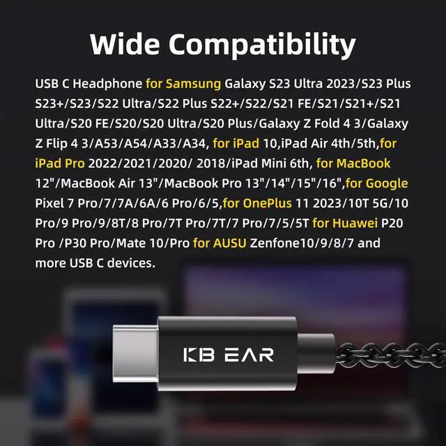 Alt view image 4 of 7 - KZ ZS10 Pro IEM Cable, Type-C USB C Earbuds Cable, KBEAR CX01 OFC in Ear Monitor Headphones Cords for ZS12 PRO X, ZSN PRO X, EDX PRO, ZAR, ZA12, Castor,ZAS, CCA CRA (QDC-Pins without Mic, Black, 1.2m)