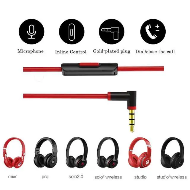 Alt view image 5 of 6 - cipher Replacement Audio Cable Cord Wire,Compatible with Beats Headphones Studio Solo Pro Detox Mixr Executive Pill with in Line Mic and Control (Black Red)