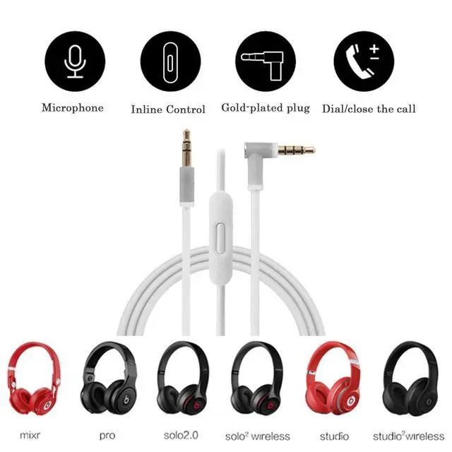 Alt view image 3 of 4 - cipher Replacement Audio Cable Cord Wire,Compatible with Beats Headphones Studio Solo Pro Detox Mixr Executive Pill with in Line Mic and Control (White)