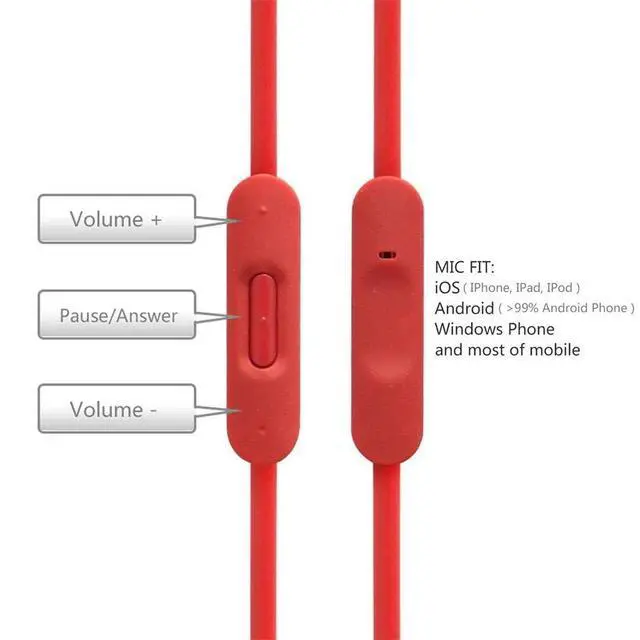 Alt view image 3 of 6 - EARLA TEC Replacement Audio Cable Cord Wire with in line Microphone and Control for Beats by Dr Dre Headphones Solo Studio Pro Detox Wireless Mixr Executive Pill (red)